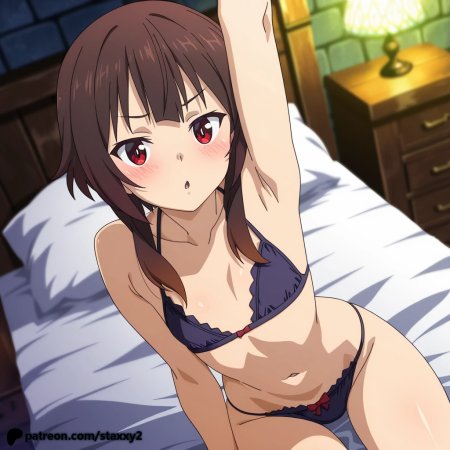 staxxy, staxxy2, ai generated, megumin, casting couch, dress