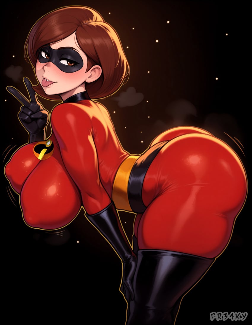 fr34ky, ai generated, disney, pixar, elastigirl, bubble ass