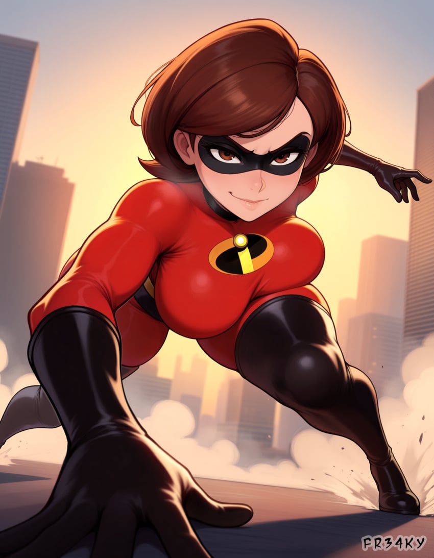 fr34ky, ai generated, disney, pixar, elastigirl, breasts