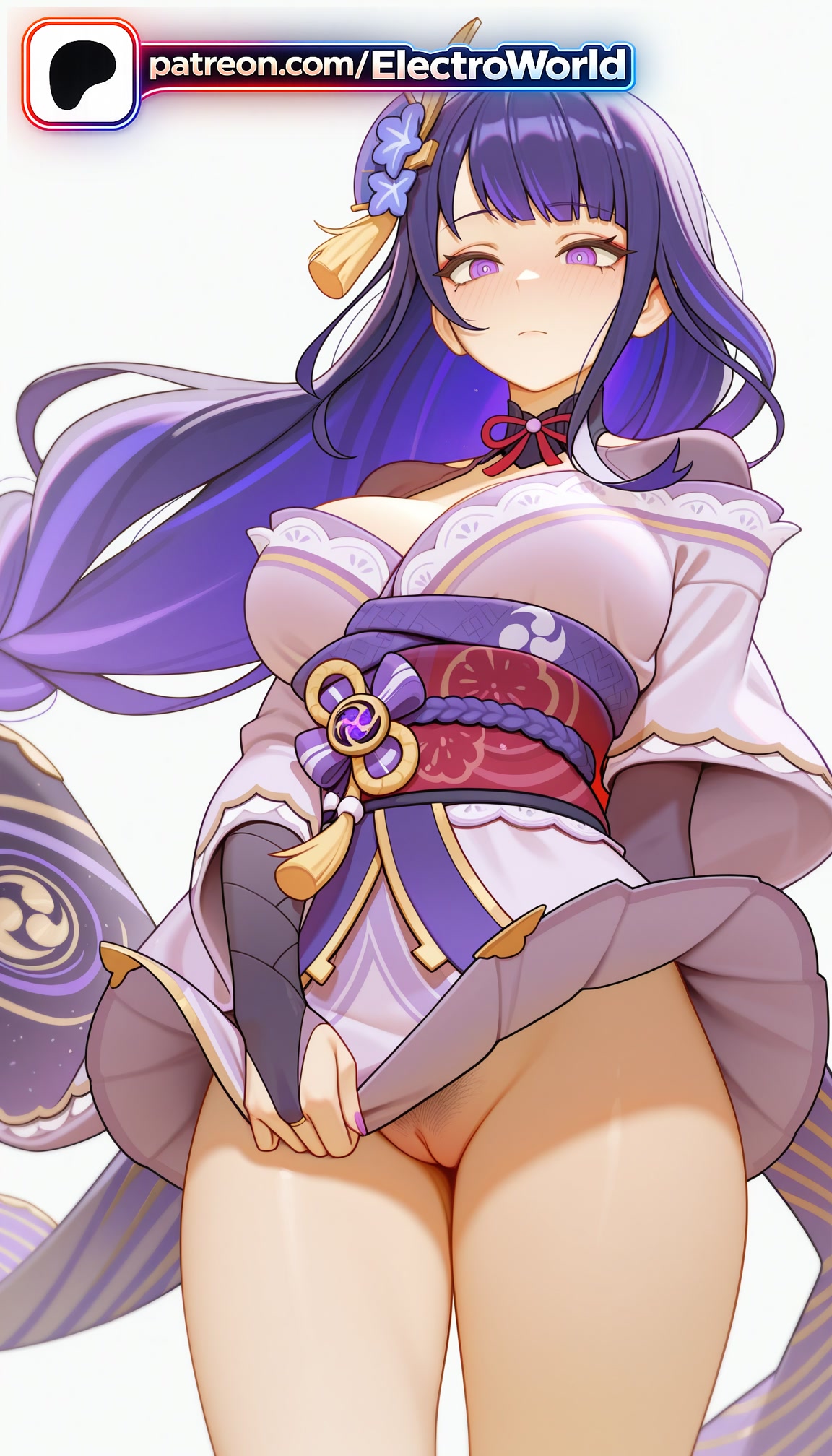 Electroworld, ai generated, genshin impact, raiden shogun, boobs, breasts