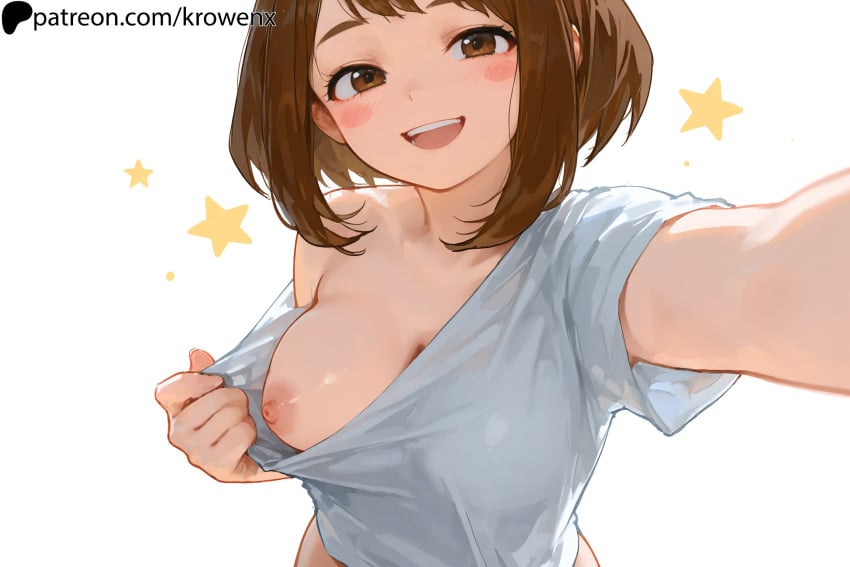Krowenx, ai generated, my hero academia, big breasts, brown hair, nipples