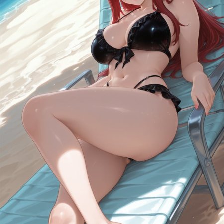 dreamyan ai, ai generated, fairy tail, erza scarlet, beach, bikini