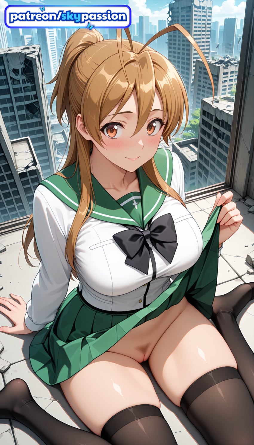 Skypassion, ai assisted, ai generated, rei miyamoto, cityscape, long hair