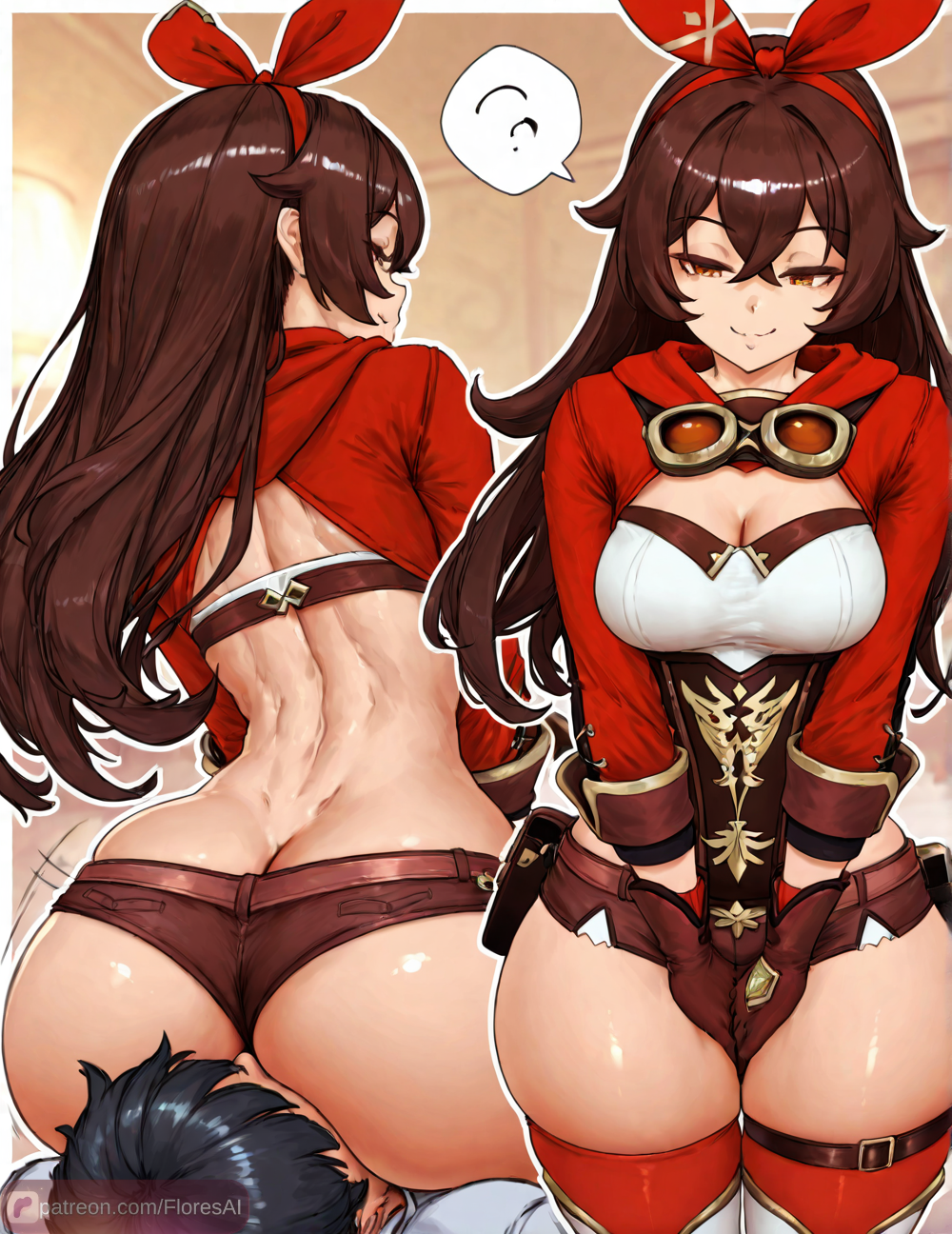 Floresai, ai generated, genshin impact, amber, big ass, brown hair