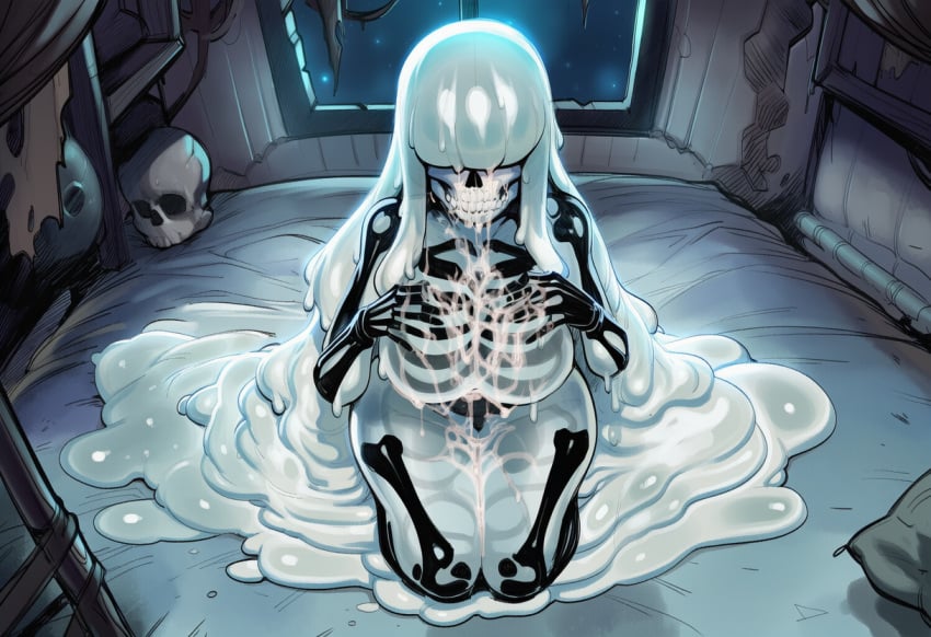 Paigen, ai generated, lime, 1girls, bones, breasts