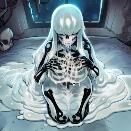 Paigen, ai generated, lime, 1girls, bones, breasts