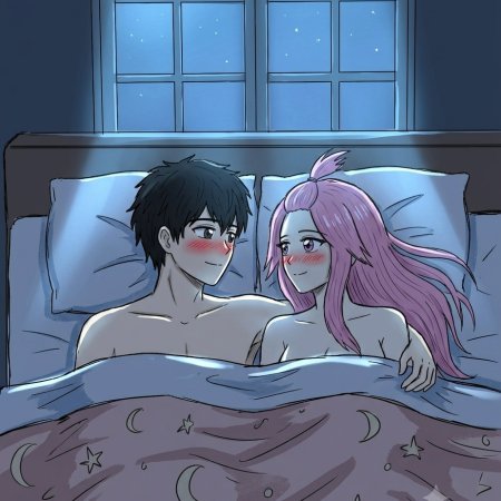 ai generated, kuroki, bedroom, blush lines, lying, moon