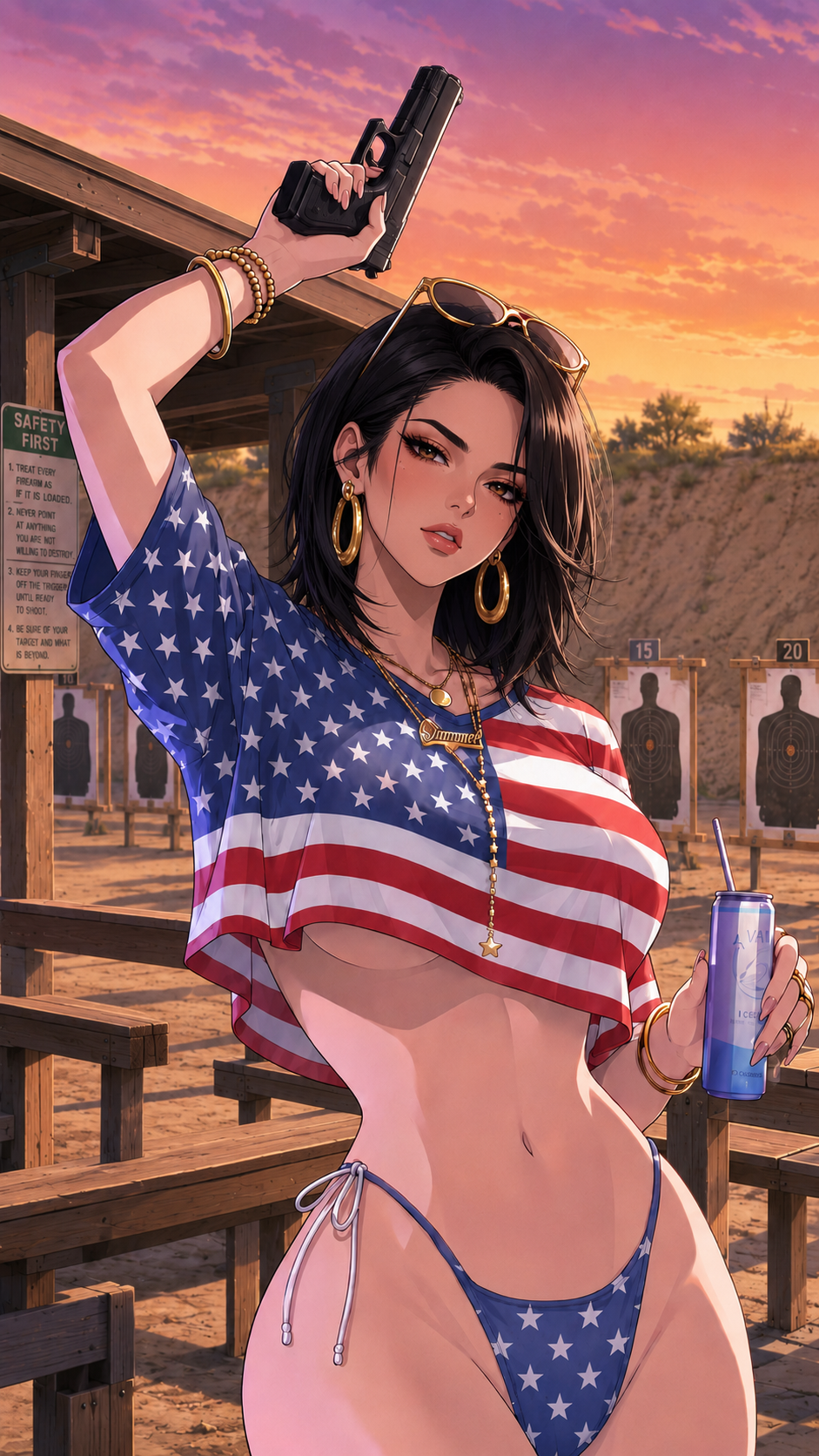 ai generated, rockstar games, original character, american flag, bikini
