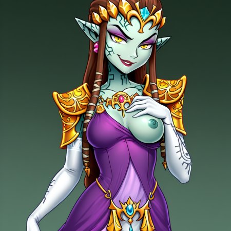ai generated, nintendo, the legend of zelda, princess zelda, breasts, green skina