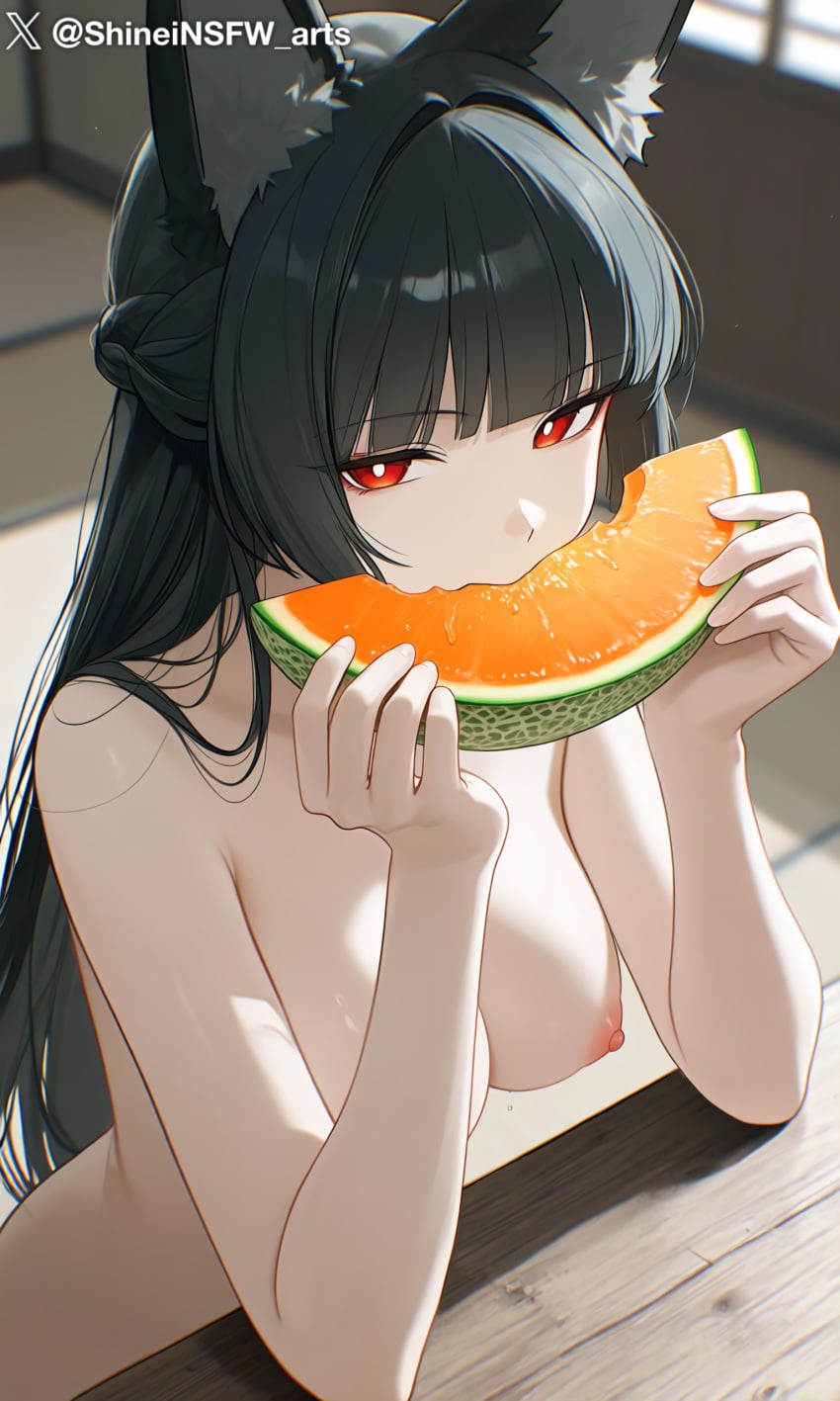 Shineinsfw, ai generated, zenless zone zero, hoshimi miyabi, 1girls, eating
