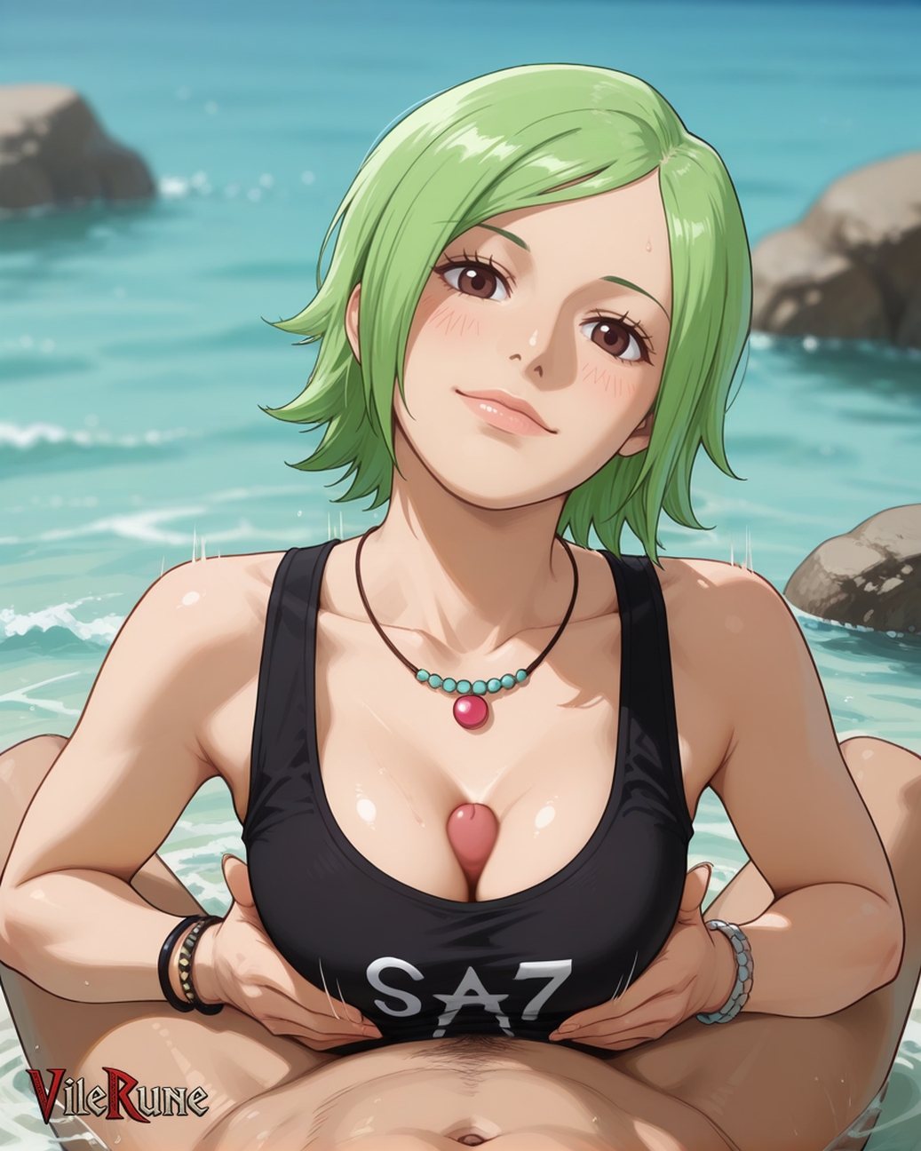 Vilerune, ai generated, one piece, camie, blush, ocean