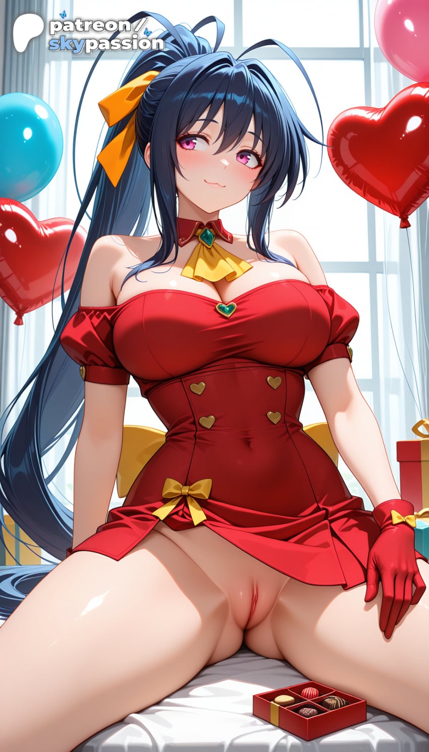 Skypassion, ai assisted, ai generated, akeno himejima, boobs, breasts