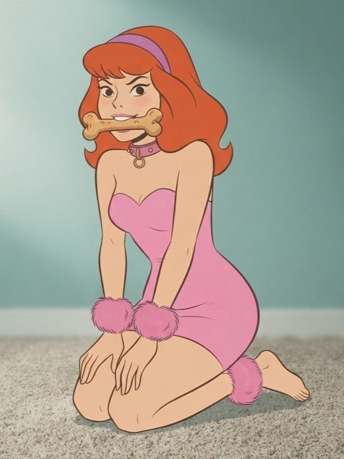 ai generated, scooby-doo, daphne blake, ankle cuffs, bone, minidress