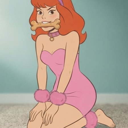 ai generated, scooby-doo, daphne blake, ankle cuffs, bone, minidress