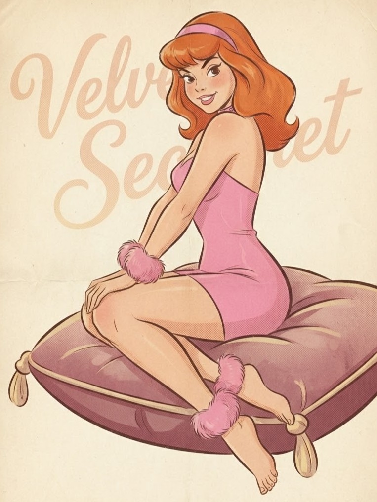 ai generated, scooby-doo, daphne blake, collar, cushion, looking at viewer