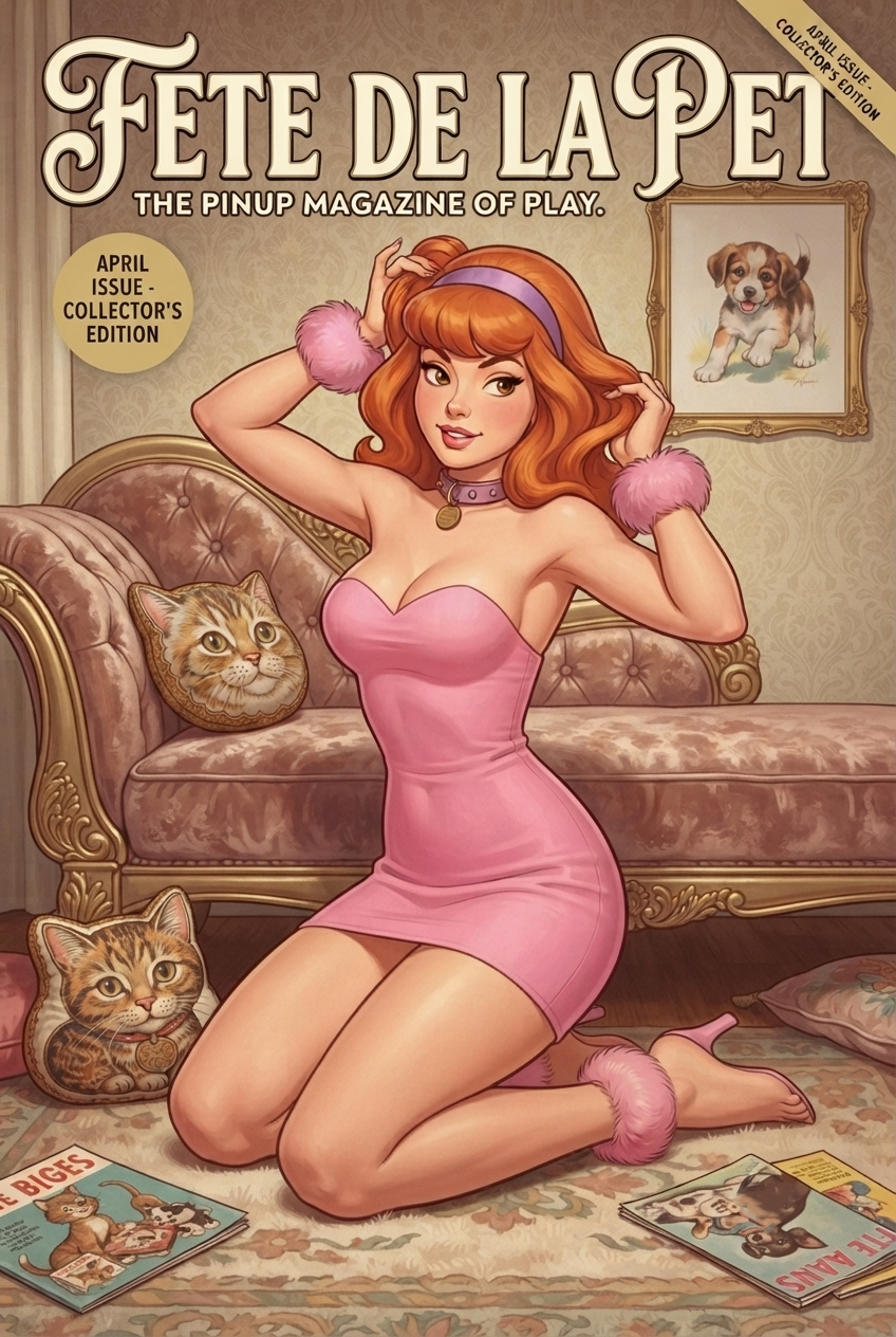 ai generated, scooby-doo, daphne blake, ankle cuffs, collar, kneeling