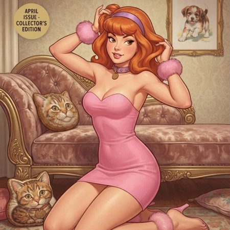 ai generated, scooby-doo, daphne blake, ankle cuffs, collar, kneeling