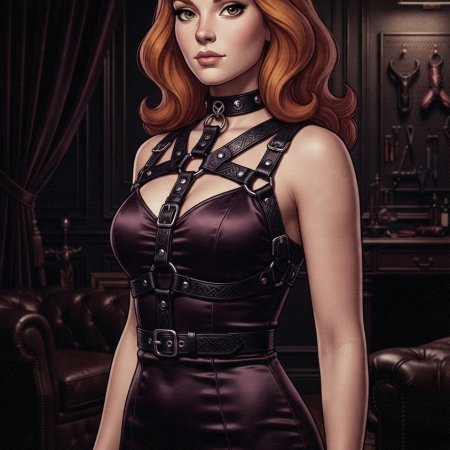 ai generated, scooby-doo, daphne blake, bdsm, bdsm harness, bdsm room