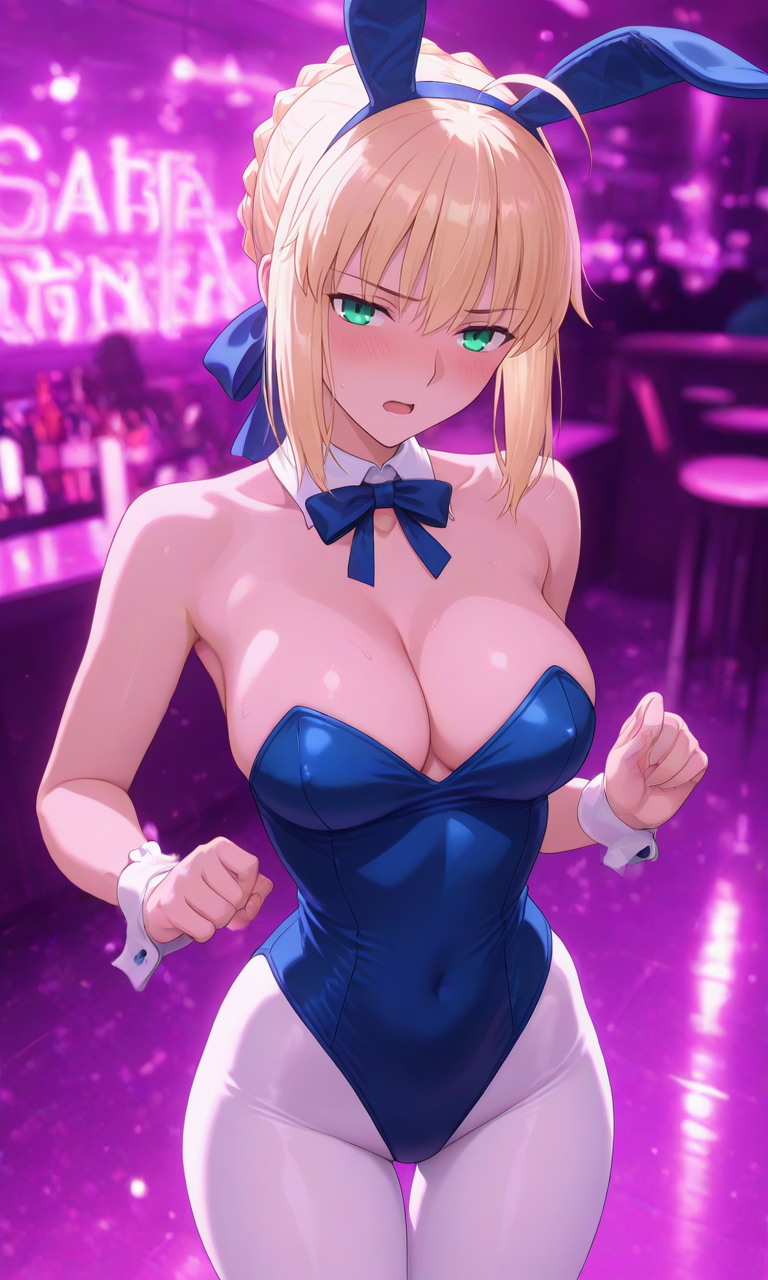 ai generated, anime, saber alter, breasts, bunny ears, bunny girl