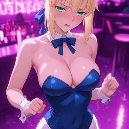 ai generated, anime, saber alter, breasts, bunny ears, bunny girl