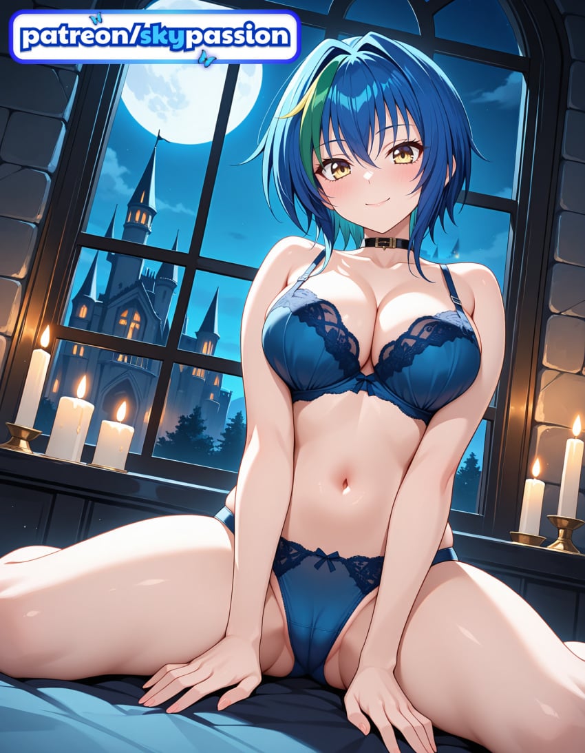 Skypassion, ai assisted, ai generated, xenovia quarta, blue panties, boobs