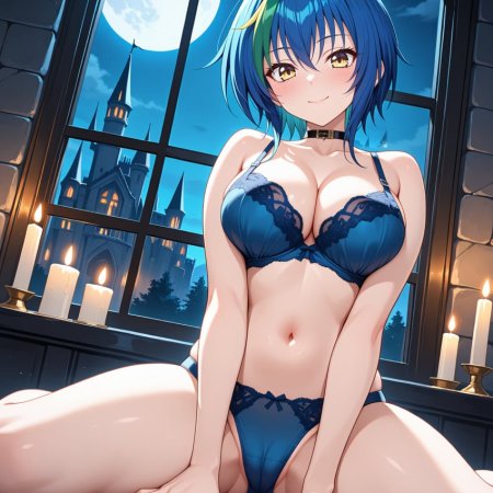Skypassion, ai assisted, ai generated, xenovia quarta, blue panties, boobs