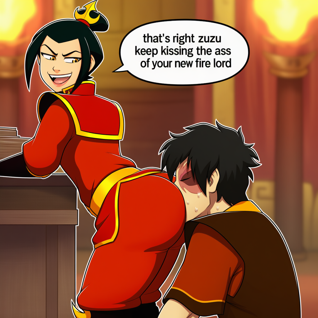 ai generated, azula, zuko, ass kiss, butt kiss, face in ass
