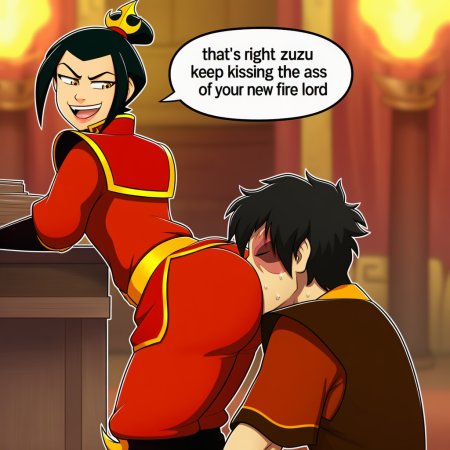 ai generated, azula, zuko, ass kiss, butt kiss, face in ass