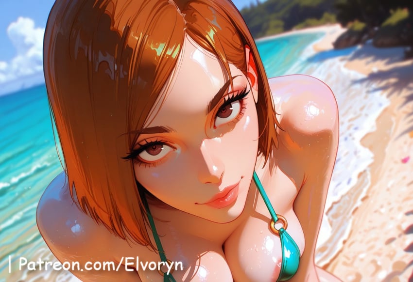 ai generated, jujutsu kaisen, kugisaki nobara, big breasts, bikini, nipples