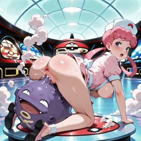 Greymaker, ai generated, pokemon, koffing, nurse joy, nurse