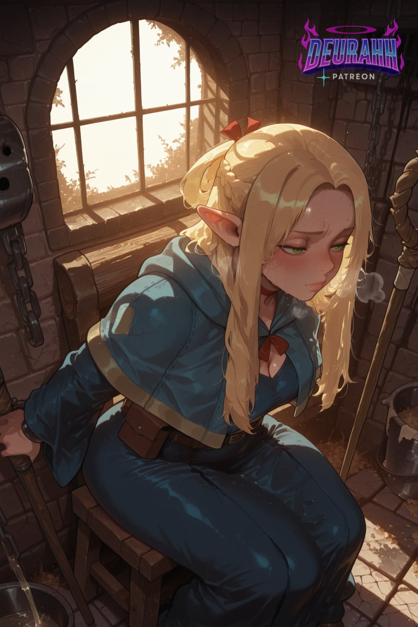 deurahh, ai generated, delicious in dungeon, marcille donato, blush, cumdump