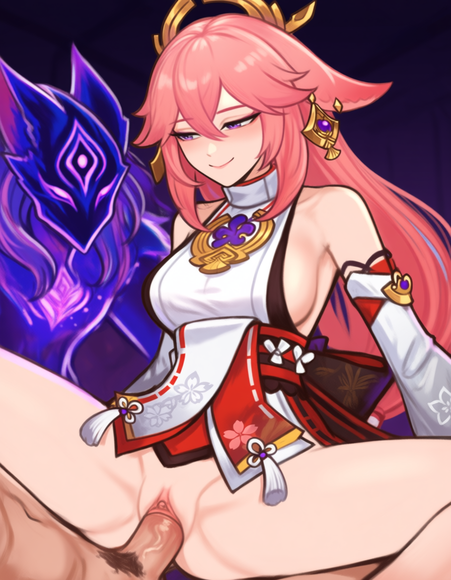 ai generated, genshin impact, mihoyo, yae miko, clothed sex, cowgirl position