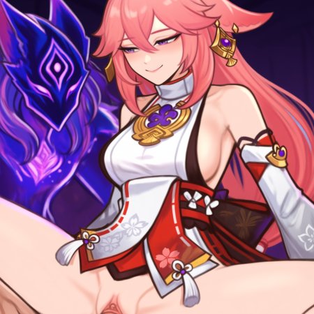 ai generated, genshin impact, mihoyo, yae miko, clothed sex, cowgirl position