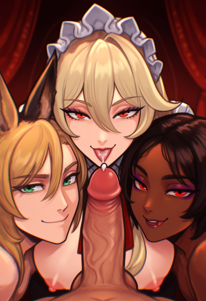 ai generated, league of legends, ahri, breasts, cum in mouth, fox ears