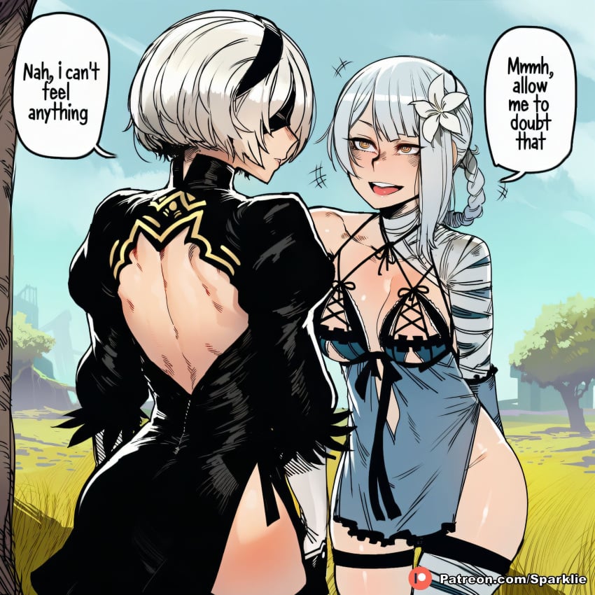 sparklie, ai generated, nier: automata, kaine, boobs, dickgirl