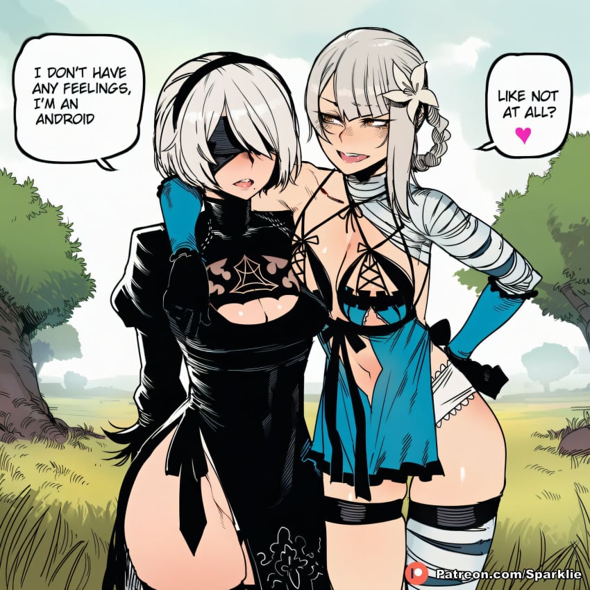 sparklie, ai generated, nier: automata, kaine, medium penis, dickgirl