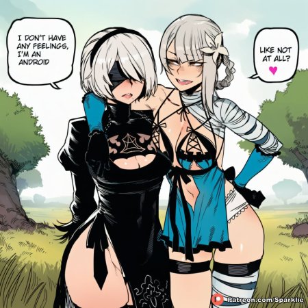 sparklie, ai generated, nier: automata, kaine, medium penis, dickgirl