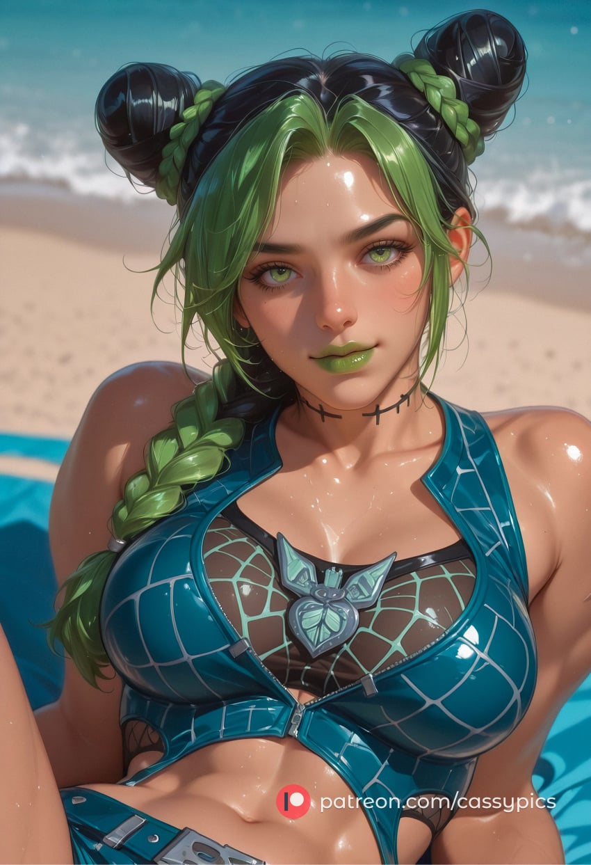 cassypics, ai generated, jolyne kujo, big breasts, muscular, nude