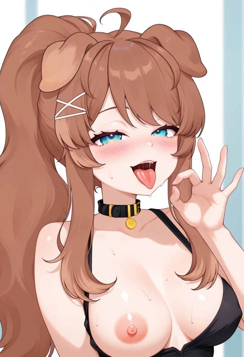 profanavtubers, ai generated, lilybell vt, dog ears, dog girl, nipples