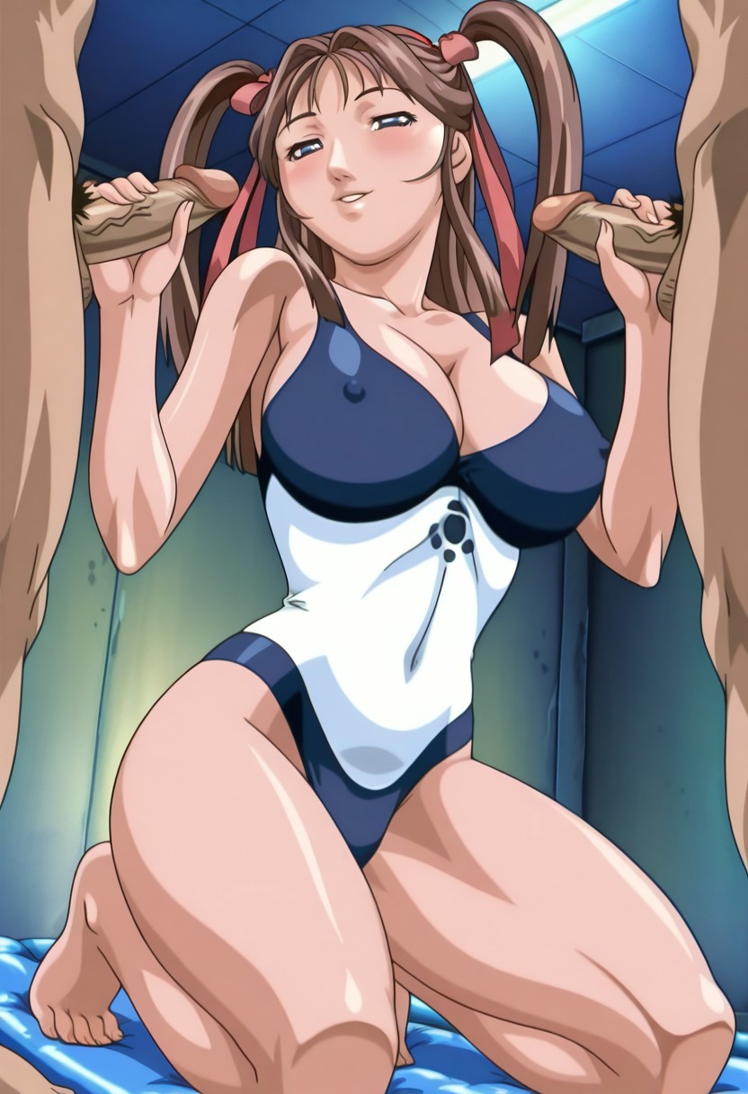 ai generated, bible black, toudou yuki, blush, breasts, handjob