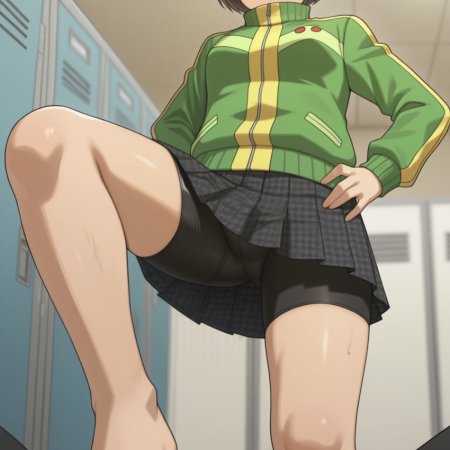 username37372, ai generated, persona, satonaka chie, annoyed, clothed