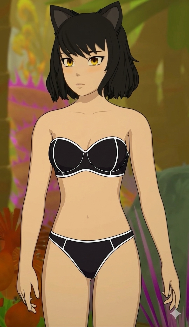 ai generated, rwby, blake belladonna, black bra, black panties, solo