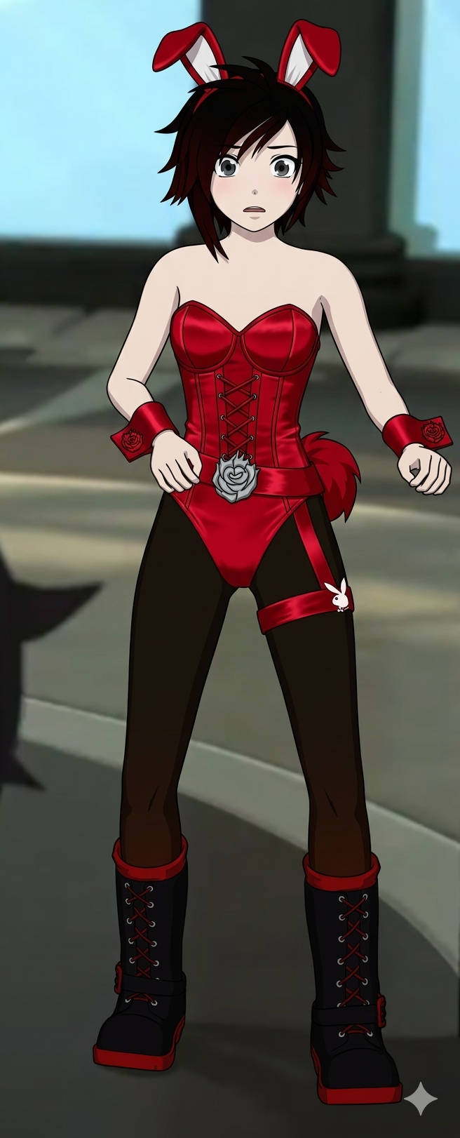 ai generated, rwby, ruby rose, bunnysuit, solo